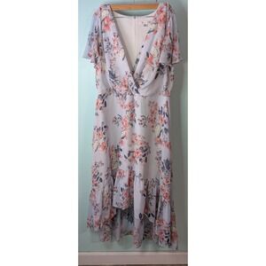 Madison Leigh Maxi Dress Women 20W Blue Floral High-Low Flutter Sleeve Excellent